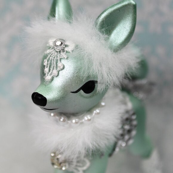 Mint Green Deer Bottle Brush Trees Vignette: Christmas Deer Trees House Set - Picture 7 of 13